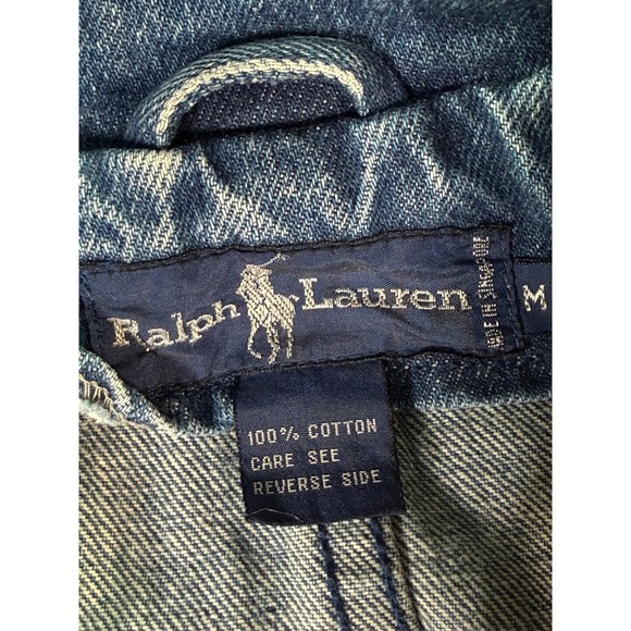 Ralph Lauren Denim Pea Coat Womens Medium Blue Anchor Button Double Breasted 80s - Picture 6 of 14